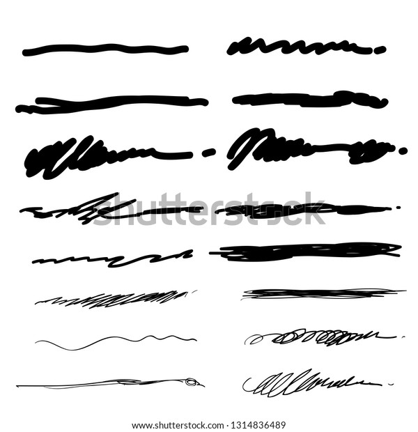 Collection of hand drawn\
Underline Strokes in Marker Brush Doodle Style Various Shapes in\
Lines vector