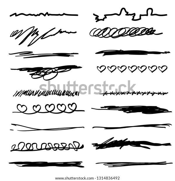 Collection of hand drawn
Underline Strokes in Marker Brush Doodle Style Various Shapes in
Lines vector