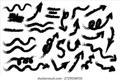 A collection of hand drawn, unique black ink strokes and patterns on a white background