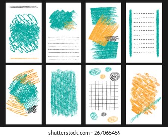 Collection of hand drawn universal cards or invitations. Wedding, marriage, anniversary, birthday, Valentin's day, party,business. Trendy backgrounds and design elements.