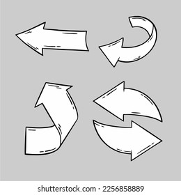 Collection of hand drawn vector arrow. Set of high qulity doodle icon set. Black sketch arrows on white background.