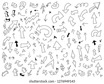 collection of hand drawn vector arrows pointing in all directions