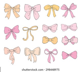 Collection of hand drawn vector bows and ribbons