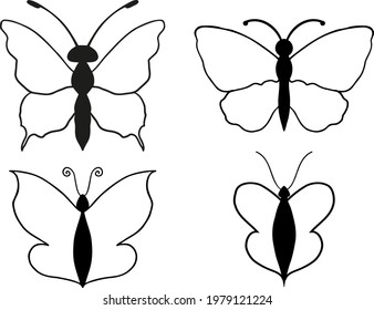 Collection of hand drawn vector butterflies without background.