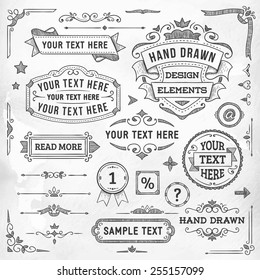 Collection of hand drawn vector design elements.