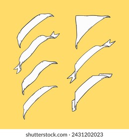 collection of hand drawn vector doodle ripped vintage corner ribbon banner. Hand drawn torn paper scroll banner ribbon for corner or edge decoration