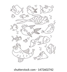 Collection of hand drawn vector EPS 10 cute fishes.