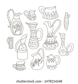 Collection of hand drawn vector EPS 10 jugs.