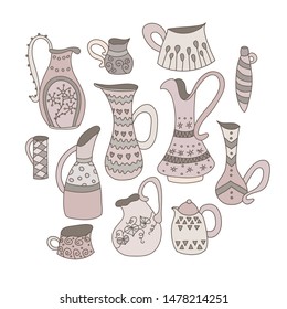 Collection of hand drawn vector EPS 10 jugs.