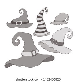 Collection of hand drawn vector EPS 10 witch hats.
