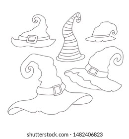 Collection of hand drawn vector EPS 10 witch hats.