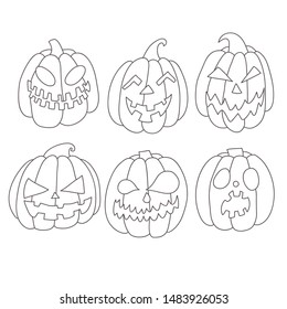 Collection of hand drawn vector EPS 10 jack o lanterns. Halloween symbol. 