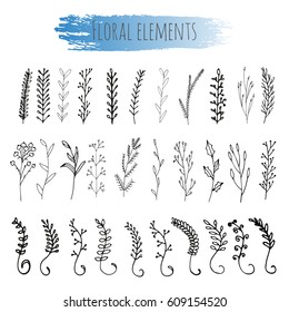 50 Hand Drawn Floral Vector Elements Stock Vector (Royalty Free ...