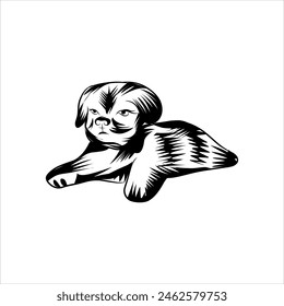 collection of hand drawn vector illustrations of cute dogs in various poses. isolated on white background. cute dog line art