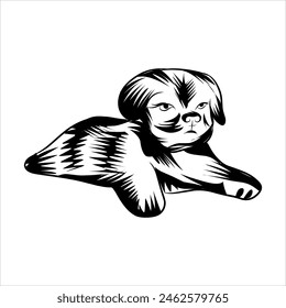 collection of hand drawn vector illustrations of cute dogs in various poses. isolated on white background. cute dog line art