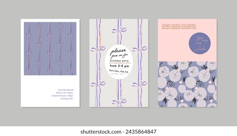 Collection of hand drawn vector invitations and cards with bows