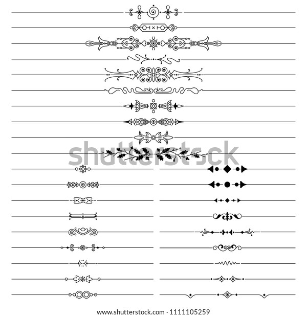 Collection of hand drawn vector vintage\
decorative dividers and frame\
decorations