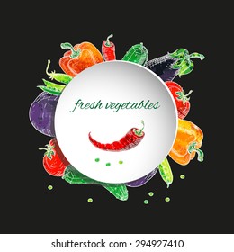 Collection of hand drawn vegetables, vector illustration in vintage style with the oil painting background.