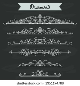 Collection of hand drawn vintage ornaments for invitation, greeting card, congratulation on chalk board background