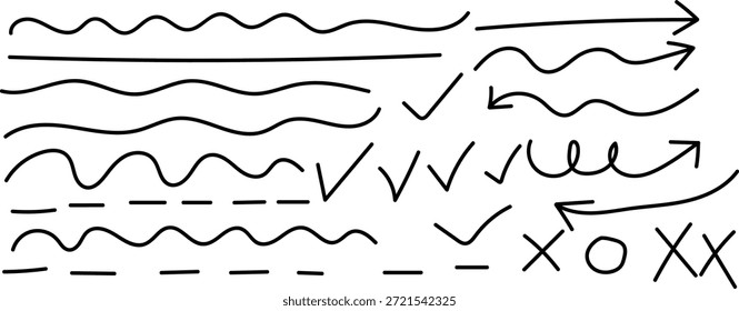 Collection of hand drawn wavy lines and arrows for creative projects