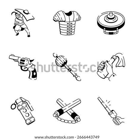 Collection of Hand Drawn Weapons Icons 
