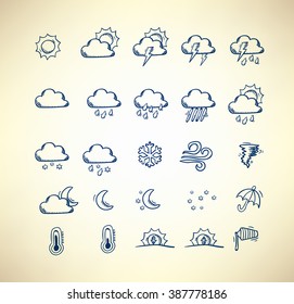 Collection Of Hand Drawn Weather Forecast Icons