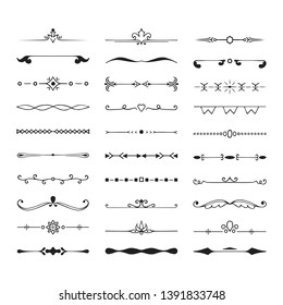Collection of hand drawn wedding dividers. Vector calligraphic lines, vintage borders and floral laurels. Vector isolated flourish ink elements.