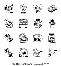 Collection of Hand Drawn Weed Icons 