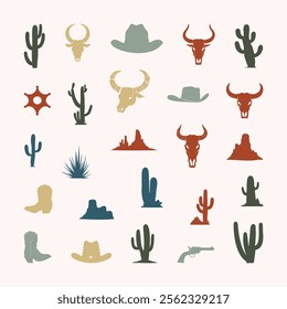 collection of hand drawn western design element