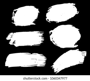 Collection of hand drawn white grunge brushes. Vector Grunge Brushes. Dirty Artistic Design Elements. Creative Design Elements, Banner. Black background with white stripes made with brush.