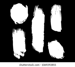 Collection of hand drawn white grunge brushes. Vector Grunge Brushes. Dirty Artistic Design Elements. Creative Design Elements, Banner. Black background with white stripes made with brush.