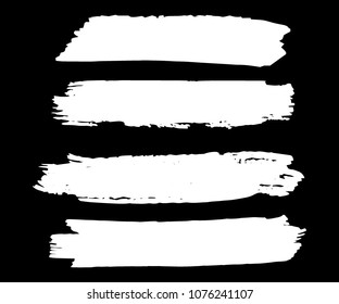 Collection of hand drawn white grunge brushes. Vector Grunge Brushes. Dirty Artistic Design Elements. Creative Design Elements, Banner. Black background with white stripes made with brush.