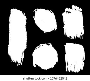 Collection of hand drawn white grunge brushes. Vector Grunge Brushes. Dirty Artistic Design Elements. Creative Design Elements, Banner. Black background with white stripes made with brush.