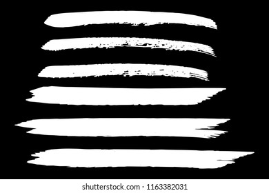 Collection of hand drawn white grunge brushes. Vector Grunge Brushes. Dirty Artistic Design Elements. Creative Design Elements. Black background. Distress Frame, Logo, Banner, Wallpaper.