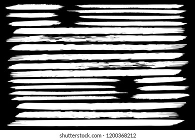 Collection of hand drawn white grunge brushes. Vector Grunge Brushes. Dirty Artistic Design Elements. Creative Design Elements. Black background. Distress Frame, Logo, Banner, Wallpaper.