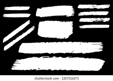 Collection of hand drawn white grunge brushes. Vector Grunge Brushes. Dirty Artistic Design Elements. Creative Design Elements. Black background. Distress Frame, Logo, Banner, Wallpaper. - Shutterstock ID 1207316371
