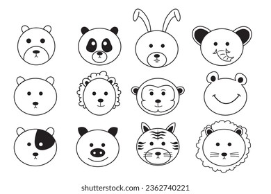 Collection of hand drawn wild animals vector.