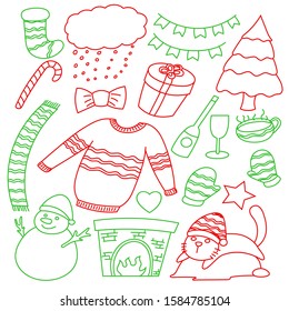 Collection of hand drawn winter