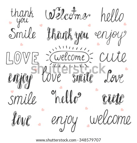 collection hand drawn words your design stock vector royalty free