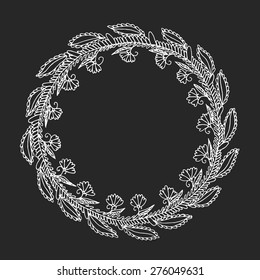 Collection of hand drawn wreaths. Floral wreath with copy space for your text.