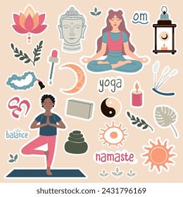 Colección de pegatinas de yoga dibujadas a mano