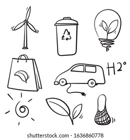 collection of hand drawn zero waste icon symbol illustration doodle 