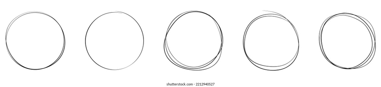 Colección de círculos de resaltado de dibujo a mano. Rodea círculos de líneas de garrapatas. Ilustración del vector