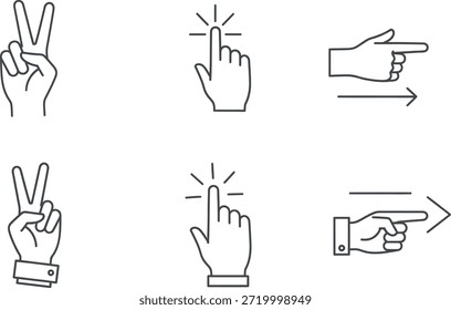 Coleção de ícones de gestos com a mão em estilo de arte de linha simples