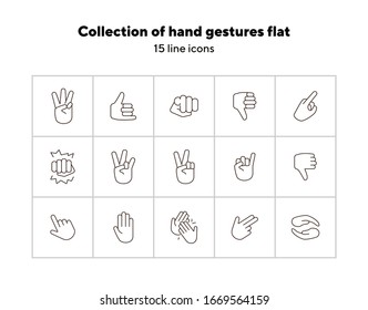 Collection of hand gestures flat icons. Gesturing isolated sign pack. Sign language concept. Vector illustration symbol elements for web design