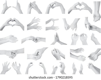 colección de gestos de mano en color gris sobre fondo blanco.