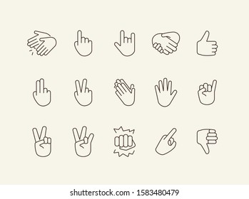 Collection of hand gestures line icons. Gesturing isolated sign pack. Sign language concept. Vector illustration symbol elements for web design