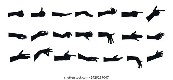 Collection of hand gestures silhouettes. Set of different hand gestures. Vector illustration