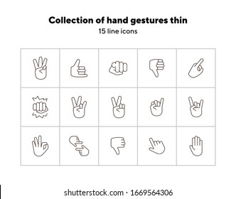 Collection of hand gestures thin icons. Gesturing isolated sign pack. Sign language concept. Vector illustration symbol elements for web design