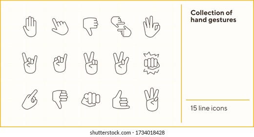 Collection of hand gestures thin icons. Gesturing isolated sign pack. Sign language concept. Vector illustration symbol elements for web design